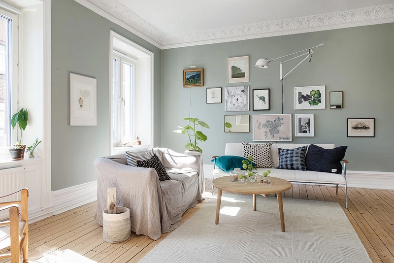 Living room with light hardwood floors